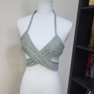 ATOIR THE ORA CROP Wrap Cotton Terry Top In Flint Grey